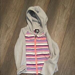 North Face Kids Striped Hoodie - Gray and Pink Fleece Jacket